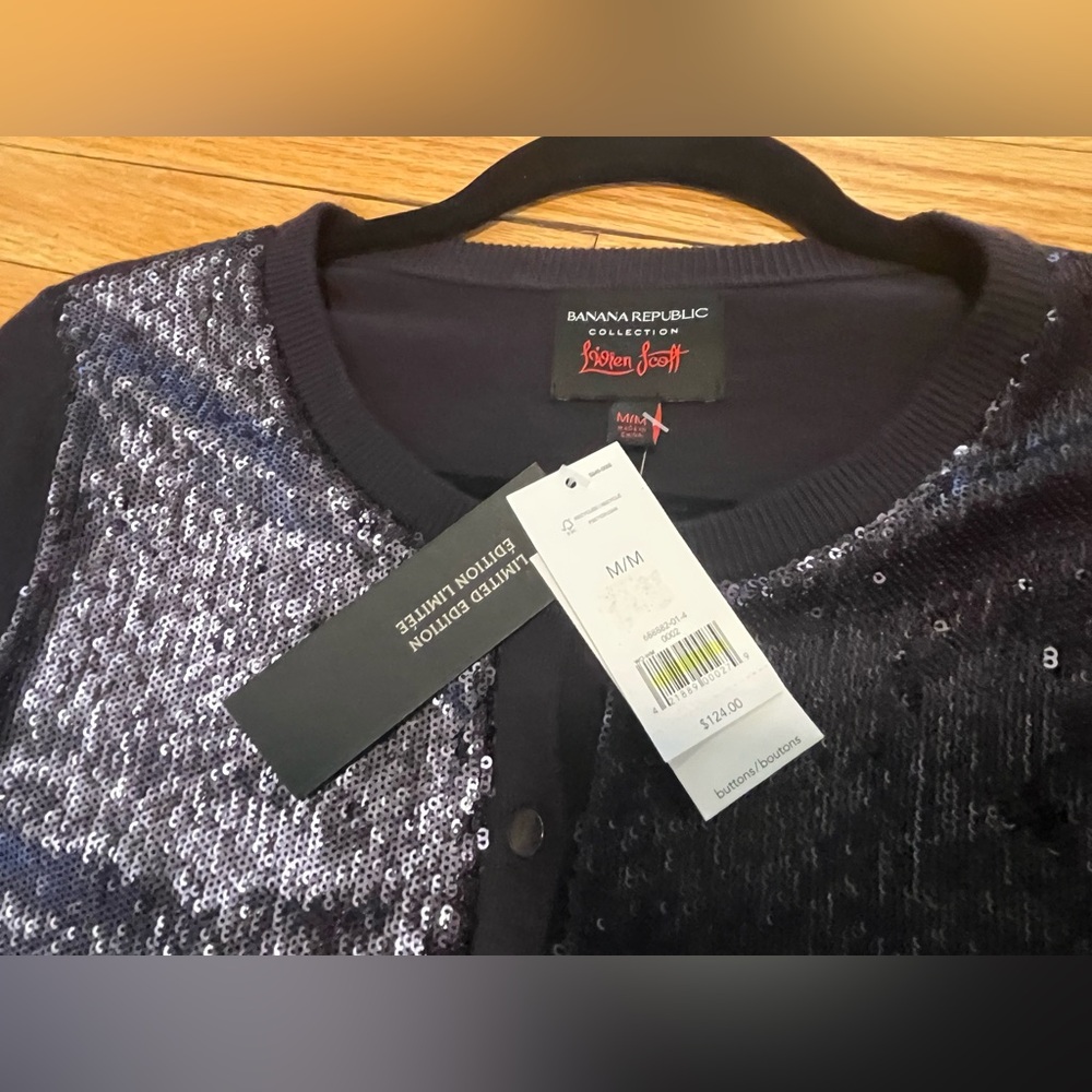 NWT - Banana Republic L'Wren Scott Collection, Navy blue Sequin Cardigan, size M